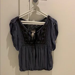 Free People Woven Blouse in Black/Grey Combo